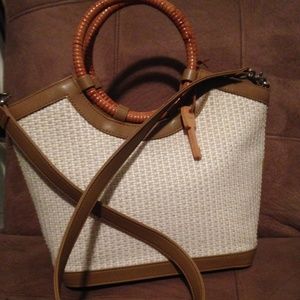 Fossill Woven Bag with Bamboo Handle